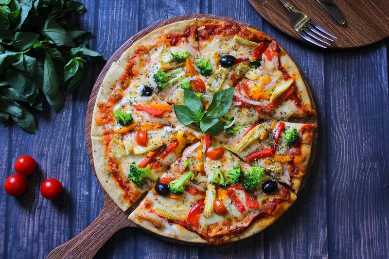 Dions garden veggie pizza with fresh vegetables